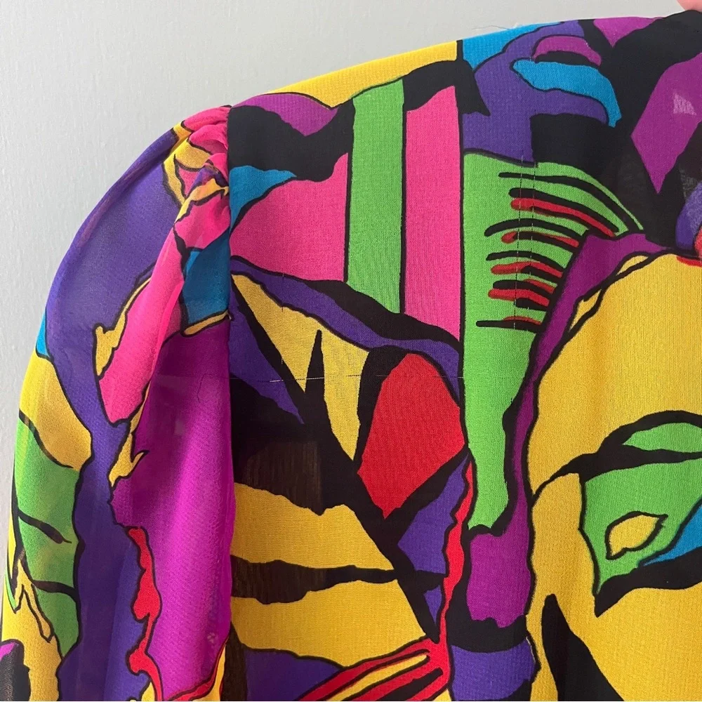 Vintage 1980s Diane Freis Dress Sheer Chiffon Abstract Animal Print Maximalist - Picture 9 of 10
